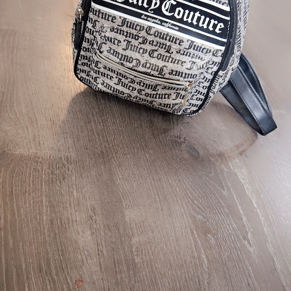 Juicy Couture Black and White Backpack with Vintage Typography